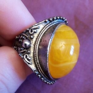Faux Western Vintage Silver and Yellow Filigree Ring